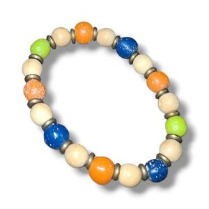 Colorful Java Glass & Wood Bead Stretch Bracelet